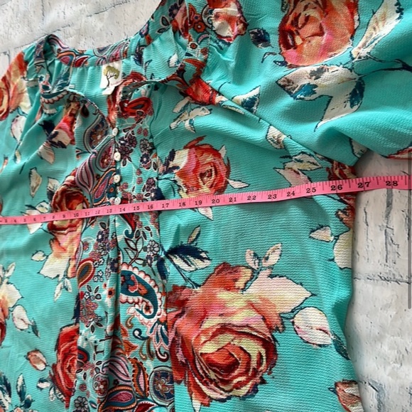 Anthropologie Fig & Flower Turquoise Floral Blouse - Picture 5 of 9